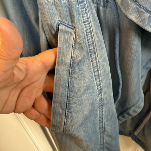 Max Jeans Blue Jean Jacket with Cascading Lapels and Drawstring Tie Belt - Picture 3 of 11